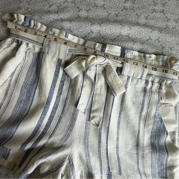 Indigo Rein Linen-Blend Paperbag Shorts Size XL Blue & White Striped - Picture 7 of 9